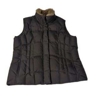 Eddie Bauer Women's Goose Down Puffer Vest Faux Fur Trim Outdoor Hiking Size M